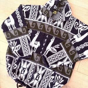90s Y2K Wool Llama Aztec Alpaca Sweater Tejidos Ruminahui Ecuador Sz L Jacket